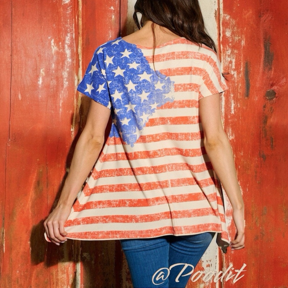 MAZIK American Flag ribbed asymmetrical tee S M L - Picture 5 of 7